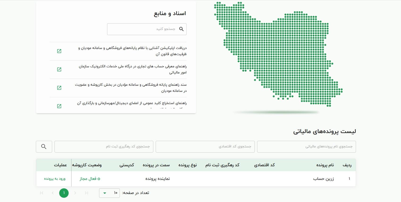 لیست پرونده‌های مالیاتی و ورود به پرونده در مودیان