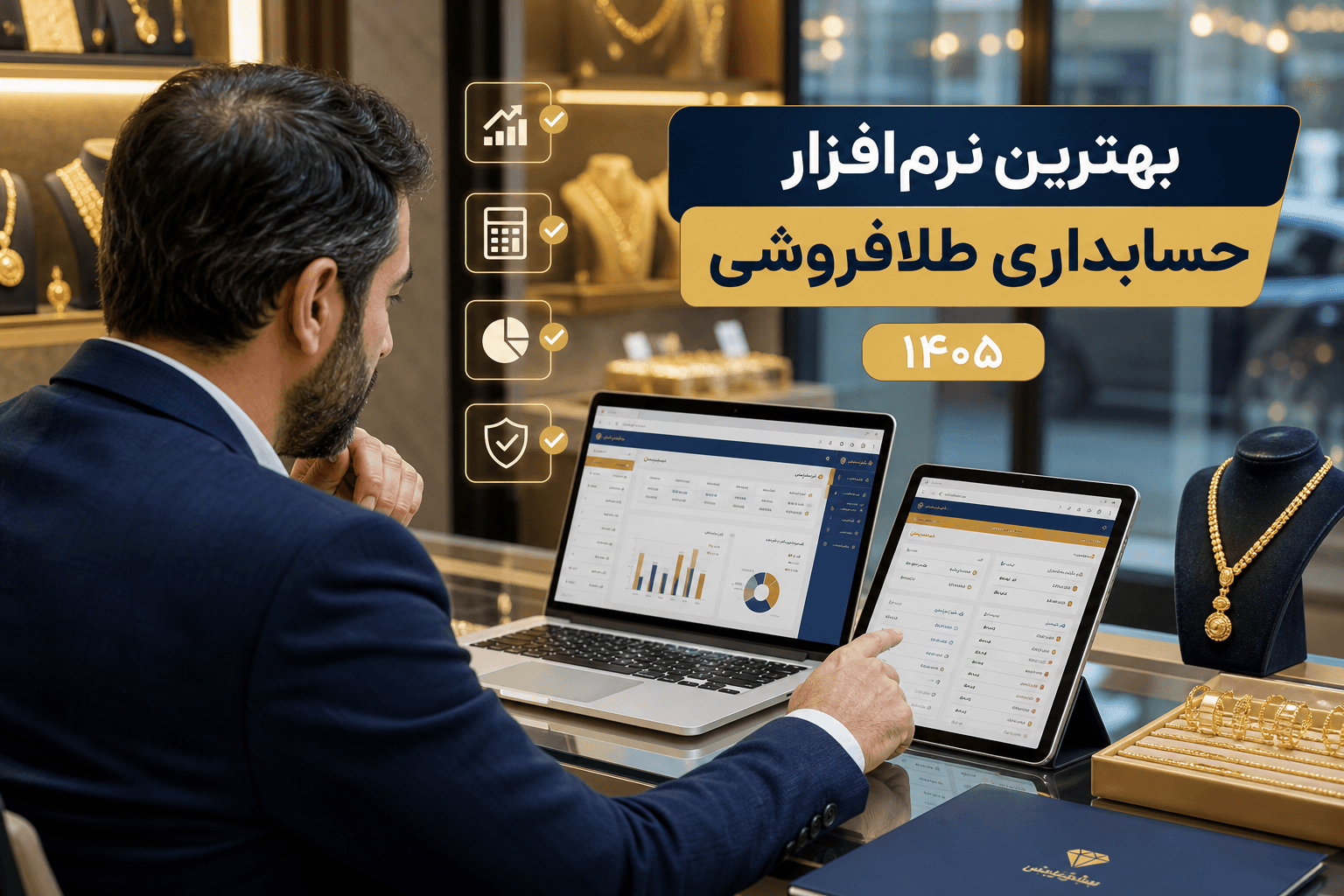 بهترین نرمافزار حسابداری طلافروشی — راهنمای انتخاب سیستم حسابداری طلا و جواهر