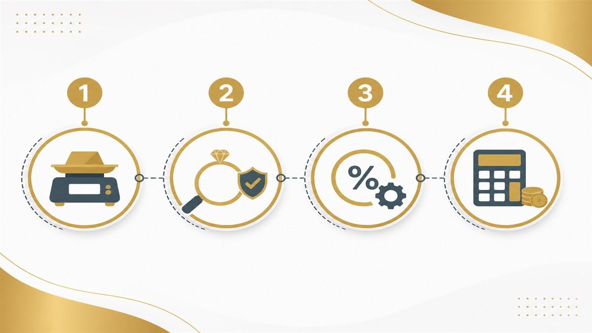 مراحل محاسبه قیمت طلای کماجرت: وزن، عیار، اجرت کم، سود