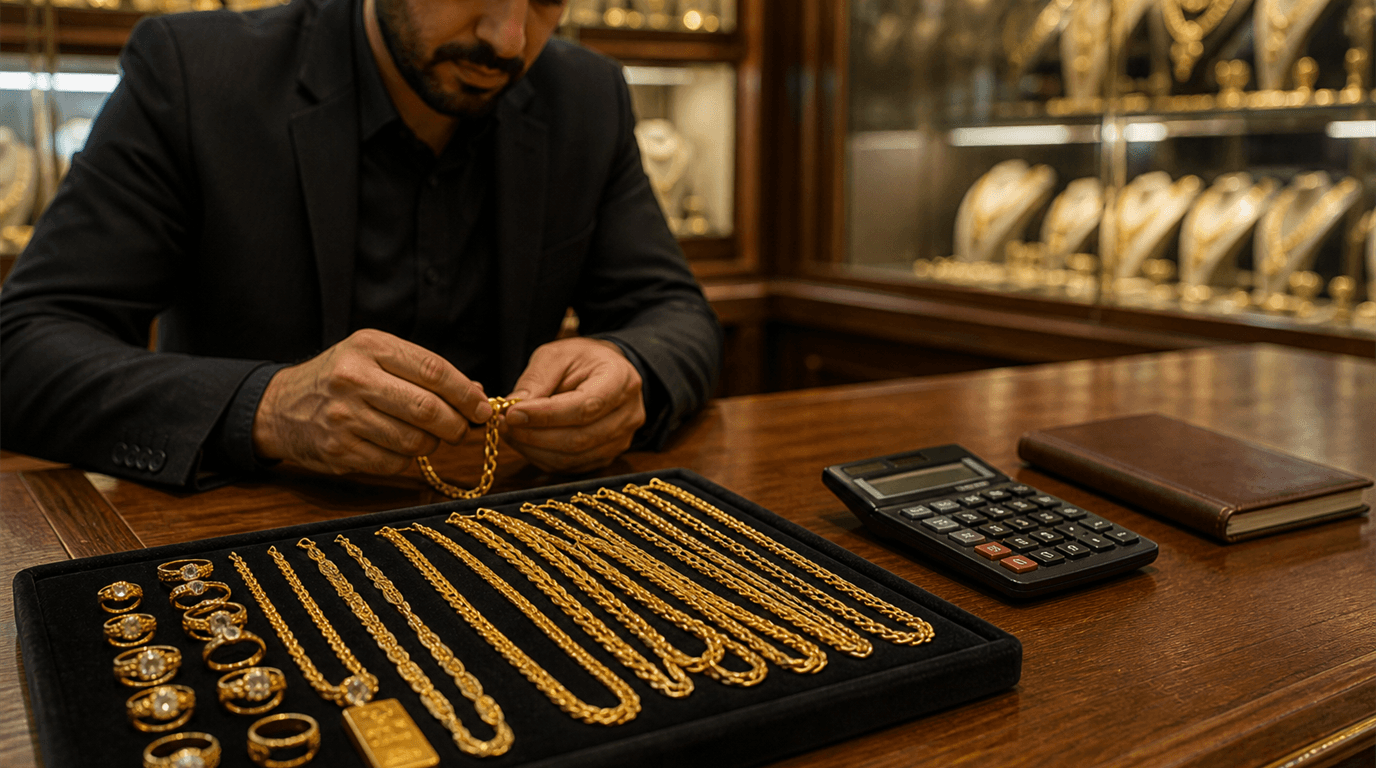 مظنه طلا در طلافروشی — مصنوعات طلا، ماشینحساب و نرخ روز بازار