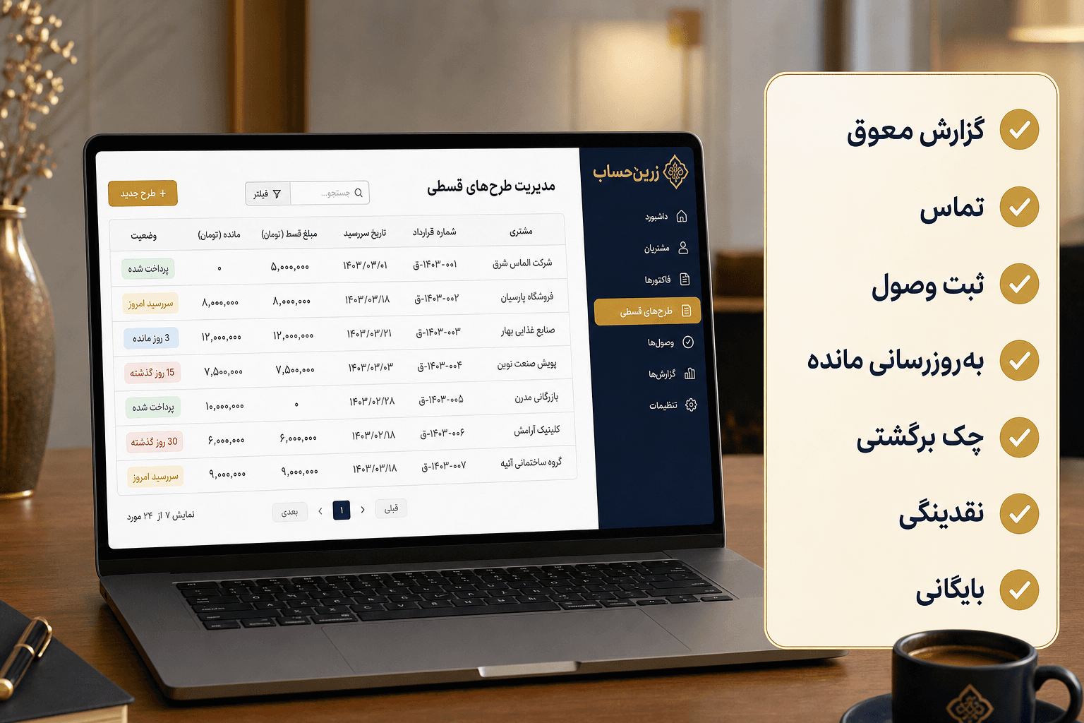 چکلیست پیگیری اقساط معوق در طلافروشی