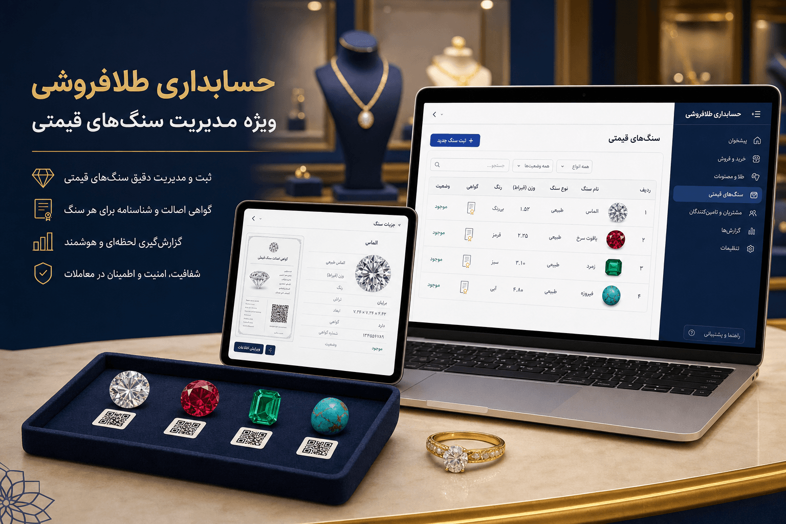 حسابداری سنگ قیمتی در طلافروشی — ثبت، ارزشگذاری و کنترل موجودی جواهر